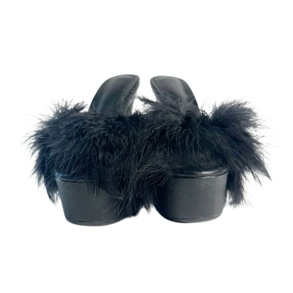 CURRENT MOOD Black Maribou Feather Platform Slide Heels 38 Sinful Money Hunny - Picture 7 of 11